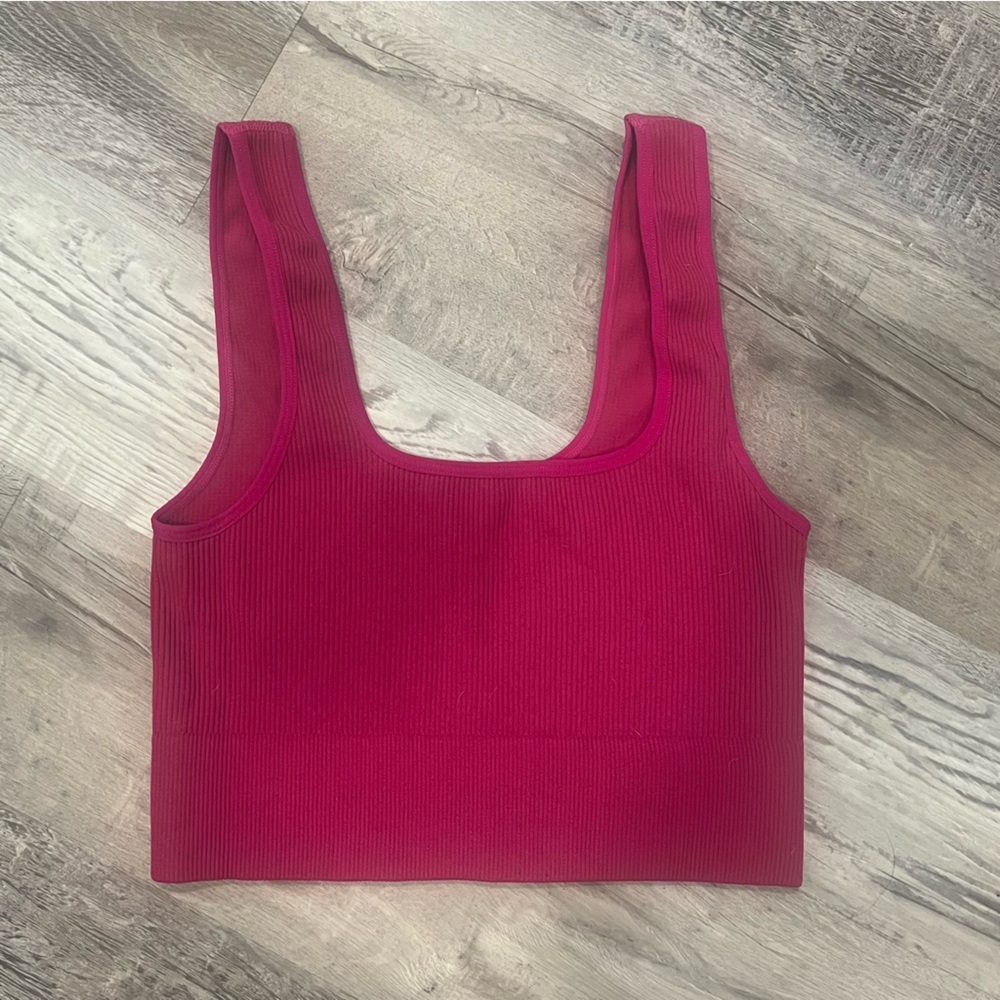 Zenana Ribbed Square Neck Cropped Top Tank Magenta size L/XL